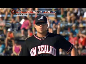 Jeremy Manley tossed 4 hit shutout against Venezuela to put the Black Sox in the finals. (photo from televised broadcast on SkyTV, click to enlarge)