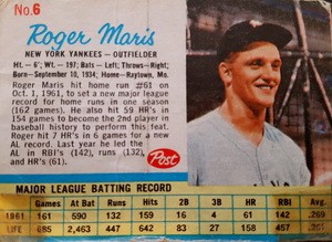 Roger Maris baseball card, 1962. (the genuine article). 
